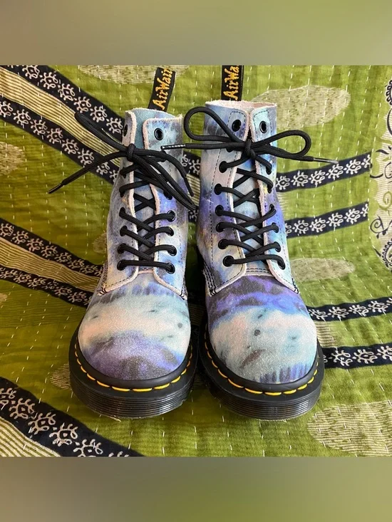 Dr. Martens 1460 Pascal Blue Tie Dye Leather Lace Up Boots Size 6 Grunge Punk - Picture 3 of 15